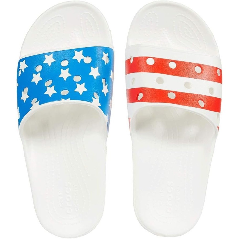 Crocs Classic Slides American Flag Stars Stripes White Red Blue Mens 7 Womens 9